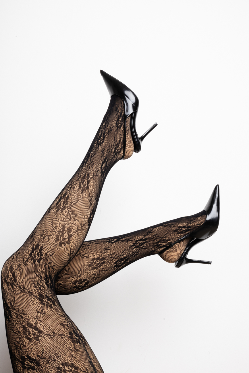 Rajstopy ocieplane koronka – Czarny, UNI