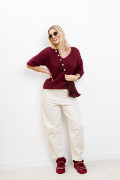 Sweter moher Dina – Wino, UNI