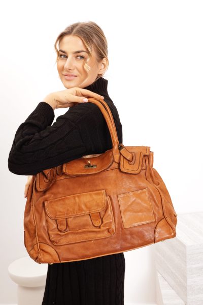 Torba skóra 2 kieszonki – Camelowy, UNI