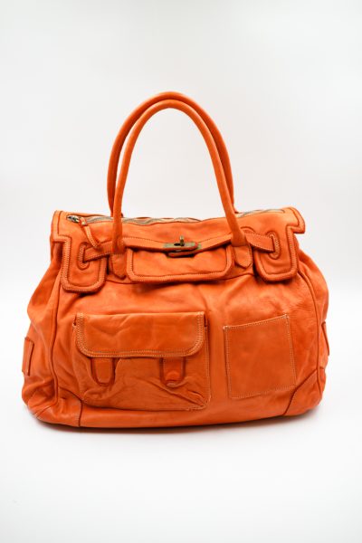 Torba skóra 2 kieszonki – Pomarańczowy, Duży
